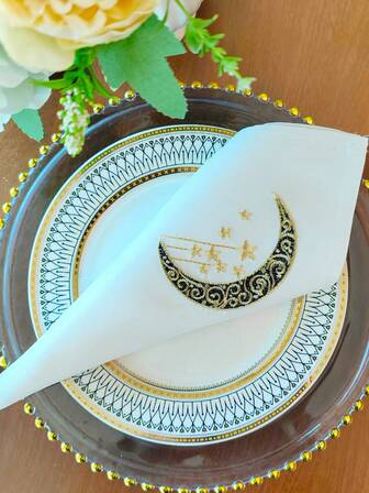 1/2/4条装，100%涤纶面料，刺绣精美图案餐巾，装饰性强，卫生，防油防污，适用于斋月、开斋节、家居装饰、派对、用餐、厨房、餐桌、客厅、卧室、室内外使用。