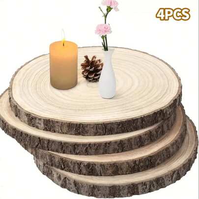 4pcs Natural Wooden Slices, Large Round Wooden Discs For Crafts, Hand Painting DIY Supplies, Suitable For Tabletop Decor, Crafts, DIY Projects, Painting Accessories, Party Favors, Christmas Decorations And Home Decor