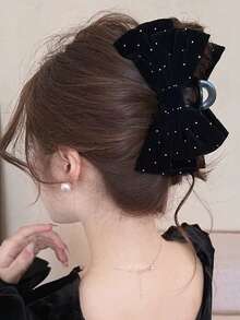 1个女士双层水钻蝴蝶发夹，纯色，优雅甜美，适合校园、派对、舞会和日常佩戴。蝴蝶发夹，情人节、秋冬季发饰，时尚发饰。 - 黑色 - 查看 6