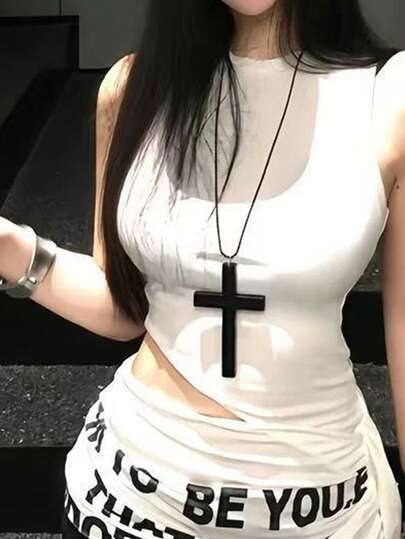 1Pc Punk Y2k Dark Cross Pendant Necklace,Women's Jewelry Party Matching Daily Clothing, Party Accessories