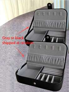 1pc Portable Leather Jewelry Box For Bracelets, Necklaces, Earrings And Rings Storage Back To School - Black - View 7