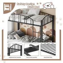 Metal Twin Bunk Bed, Heavy Duty Bunkbeds Frame With Arched Guardrail And Safety Ladder, Space-Saving Sturdy Bed For Kids Boys Girls, No Box Spring Needed - màu đen - Xem 4