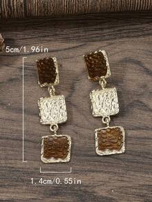 1 Pair Geometric Square Brown & Caramel Dangle Earrings, Suitable For Women's Daily, Commute, Business Events, Party Matching - Yellow Gold - View 3
