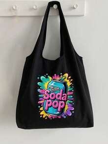 Print With Soda Pop Pattern Shoulder Bag And Cosmetic Bags Set, Shopping Bag,Multi Functional Portable Handbag, Shoulder Bag,Large Capacity Fashion Simple Style Durable Gunny Bag,Skin Care Product Storage Bags,Makeup Bag, For Handbags,Suitable With Suitable For Outdoor Picnics, Parties, Travel And Shopping, Gifts For Family And Friends - Black - View 9