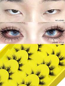 6 Pairs Volume Cat Eye Artificial Mink False Eyelashes Manga Fake Eyelashes Natural Fluffy Faux Eyelashes Cross Wispy Dramatic Volume Lashes Extension For Natural Look - Black - View 5