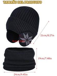 Gorros de Invierno para Hombre y Mujer,Conjunto de Gorro y Bufanda Invierno para Niños y Niñas,Cálido Gorro de Punto Forrado de Lana con Anchas Orejeras - Azul marino-Adultos - Ver 10