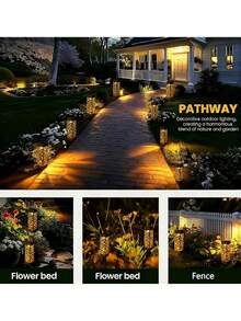 [Small Speaker] Outdoor Garden Solar Lawn Lamp, Rectangular Hollow Projection Lamp, Waterproof Design, Equipped With 200 MAh Battery, Made Of ABS Resin Material. Suitable For Outdoor Garden Ground Lighting, Night Lighting Of Family Terraces, Garden Lawn Path Lights, Can Also Be Used As A Gift For Holiday Parties Or Birthdays. - 暖光 - 查看 4