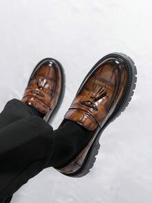 Mocassins Casuais Masculinos, Estilo Retrô Xadrez com Decoração de Borla, Adequado para Casamento, Uso no Escritório