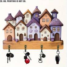 2D Flat, 1pc Rustic Wooden Multifunctional Key Holder Rack With 4 Metal Hooks, Wall Mount Storage Organizer, Entryway Decor, Living Room Accessory, Home Organization Solution For Modern Minimalist - Multicolor - View 4