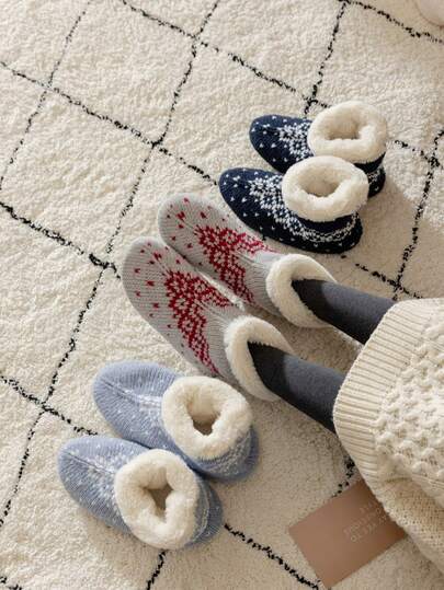 1 par termofodrade toffelstrumpor med kaninpäls, mjuka varma tjocka halkfria golvstrumpor för män och kvinnor, höst/vinter, mysiga strumpor