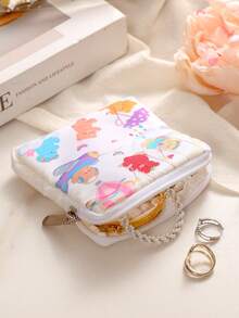1pc Colorful Bear Cute Girl Sanitary Pad Storage Bag, Cartoon Pattern Mini Coin Purse Cosmetic Bag