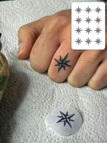 1张持久7-14天的草本临时纹身贴纸，万圣节四角星手部纹身图案，防水个性化酷炫纹身贴纸，男士适用