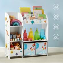 Estantería de Juguetes, Librería Infantil, Armario para Dormitorio con 2 Cajas para Juguetes, Sala de Juegos, Sala de Estar, Gris Paloma/Blanco/Blanco Nube - Blanco - Ver 3