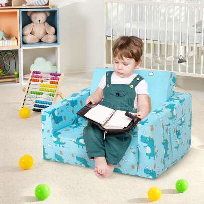 Lifezeal 2-In-1 Convertible Kids Sofa Children Flip-Out Lounger Couch Upholstered Sleeper