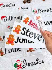 1/3/5pcs Personalized Labels, Christmas Pattern Name Stickers, Multiple Sizes Available, Customized Name Label Stickers, Custom Stickers, Name Stickers, Date Stickers, DIY Gifts, Handmade, Handwritten Font, Wedding Stickers, Gift Stickers. Customizable Holographic Name Stickers, Suitable For Water Bottles. - Multicolor (Christmas Style) - View 6