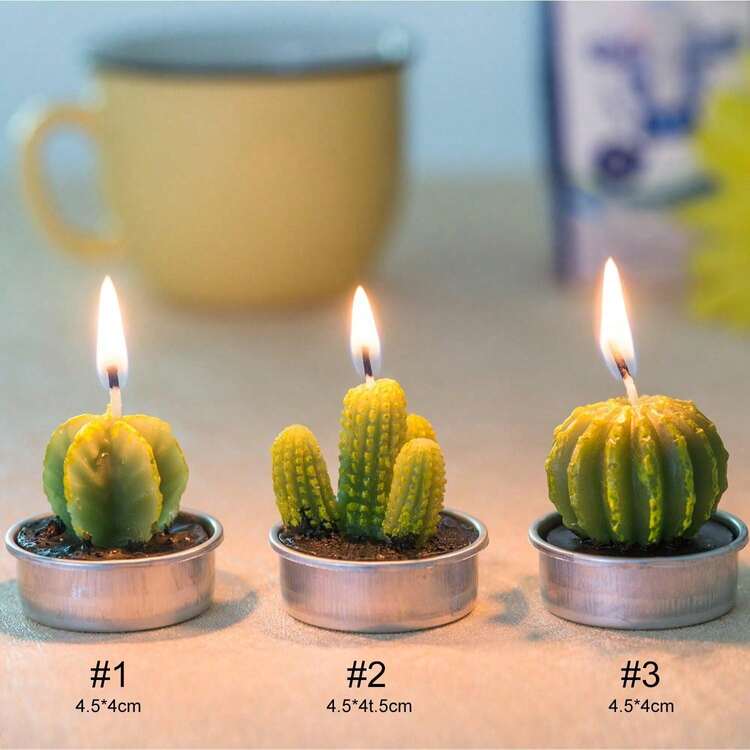 QinBetteryou Paquete de 18 velas de té con diseño de cactus - Velas botánicas miniatura suculentas hechas a mano de manera delicada - Perfectas para decoración del hogar, fiestas, bodas, inauguraciones de casa, decoración para maternidad y primer día de clases - Multicolor - Añade 6