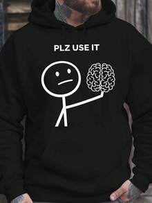 Sudadera Casual de Invierno de Una Pieza, Camisa de Manga Larga de Color Sólido para Hombre, Sudadera Formal con Gorro Gratis - Moda Americana, Adecuada para Adolescentes - Negro - Ver 1