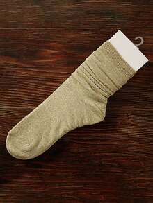 5 Pairs Mixed Color Metallic Shiny Crinkle Socks, Metallic Luster Mid-Calf Socks - Multicolor - View 3