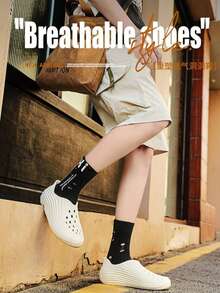 纯色休闲聚乙烯镂空男士步行鞋；适合户外、沙滩等各种场合，四季皆宜。 - 白色 - 查看 9