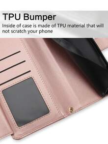Crossbody PU Faux Leather Wallet Case Suitable For Galaxy A57 A37 A17 A07 A56 A36 A26 A16 A06 A55 A35 A25 A15 A05 A05S A54 A24 A14 A04 A04S A73 A53 A33 A13 A72 A52 S26 S25 Edge S24 S23 S22 S21 FE Plus Ultra, Kickstand Zipper RFID Blocking Mobile Phone Bag With Wrist Strap Cover - Rose Gold - View 6