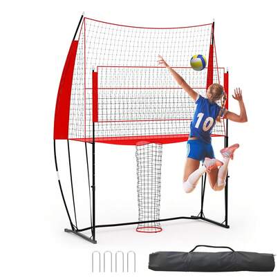 8x11 FT 2-In-1 Volleyball Practice Net With Ball Return - Adjustable Height Training Station For Hitting & Serving, Portable With Carry Bag For Beach & Backyard