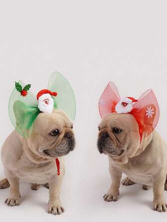 ABLAZE ZAI 1pc Polyester Christmas Big Bow Santa Claus Headband, Adjustable Holiday Headpiece For Dogs