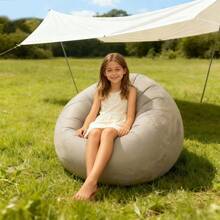 1 pieza Sillón inflable de camping para niños, sofá perezoso inflable para interiores, sillón reclinable acolchado individual, silla de respaldo portátil y multifuncional para exteriores de fácil almacenamiento - Gris - Ver 9