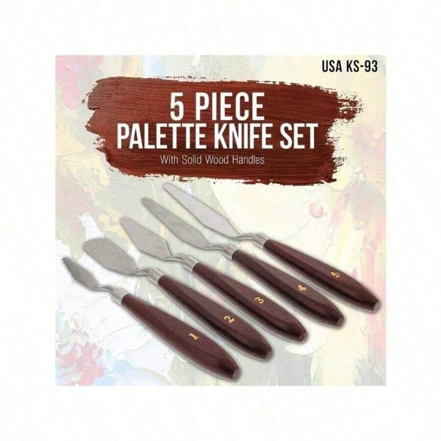 U.S. Art Supply 5-Piece Stainless Steel Palette Knife Set For Acrylic Painting - Paint Spatula Tools For Oil, Canvas Art - Painting Knives For Mixing, Texturing - Pallet Knives For Art & Cake - 預設 - 查看 1