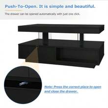 Glossy Black Coffee Table Measuring 95x50x42.5 Cm With 4 Glass Shelves, 2 Drawers And 2 Open Compartments. Low Living Room Furniture. - Black - View 7
