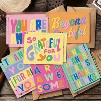 各式各样的彩色感谢卡及信封，装饰性感谢卡，可自由搭配以表达谢意