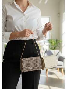 Women's 2-Piece Straw Crossbody Bag Set - Handbag And Evening Bag With Crossbody Strap - Màu nâu  Mocha - Xem 1