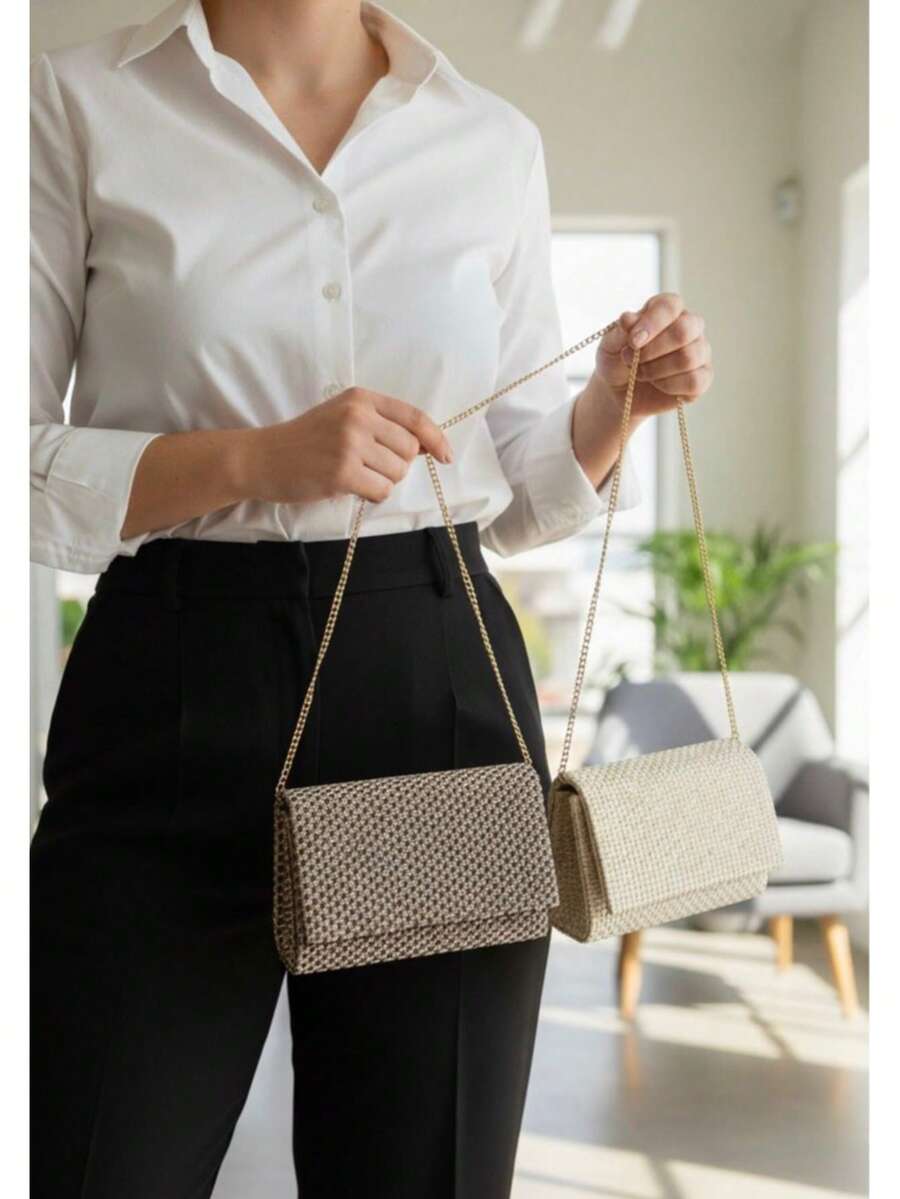 Women's 2-Piece Straw Crossbody Bag Set - Handbag And Evening Bag With Crossbody Strap - Màu nâu  Mocha - Xem 1