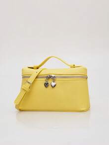 1 件纯色荔枝纹 PU 方形斜挎包，女士小钱包，适合日常时尚搭配