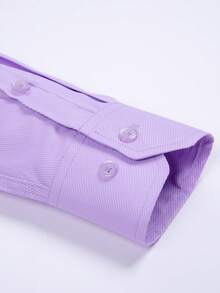 Men's Breathable, Non-Sticky Dress Shirt, Easy To Wash And Dry, Ideal For Work, Meetings, And Everyday Wear - 淡紫色 - 查看 4