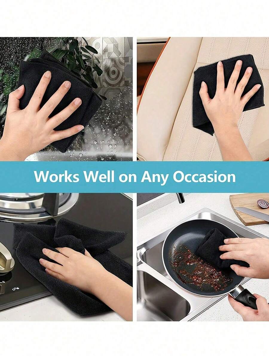 Bộ 20 khăn lau bếp, màu đen và xám nhạt, chất liệu microfiber siêu thấm hút, khả năng thấm hút nước mạnh, mềm mại, tẩy vết bẩn hiệu quả, thích hợp để lau kính, mặt bàn bếp, nồi chảo, vòi nước, máy hút mùi, ô tô. Ứng dụng trong nhà bếp, phòng tắm, nhà cửa và nhiều nơi khác.