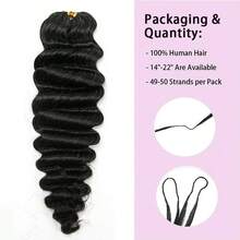 EAYON HAIR Deep Wave Crochet Human Hair Extensions Knotless Pre-Seperated Feather Human Crochet Hair Natural Color 14-22 Inch 50 Strands - Natural Black - View 2