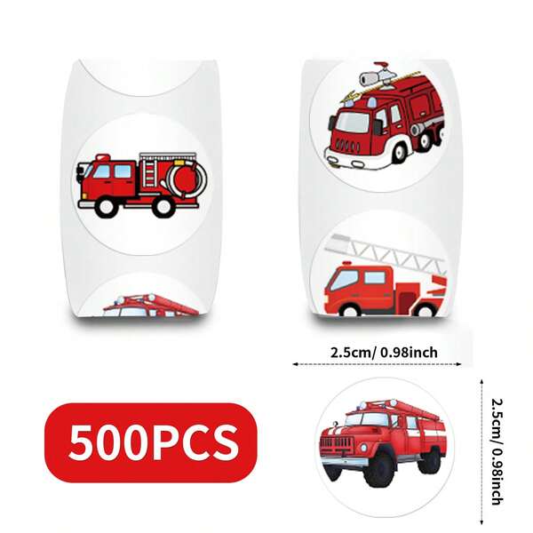 500pcs- Fire Engine Stickers, Self-Adhesive, Reusable Reward Stickers, Suitable For Scrapbooks, Laptops, Cars, Water Bottles, Mobile Phones - Mixed Colors, Compatible With Plastic Surfaces, Perfect For Gifting