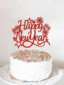 1 pieza Decoración para pastel de Año Nuevo con fuegos artificiales brillantes en dorado, rojo y negro, para celebración de Año Nuevo, reuniones, fiestas con amigos, decoración de postres