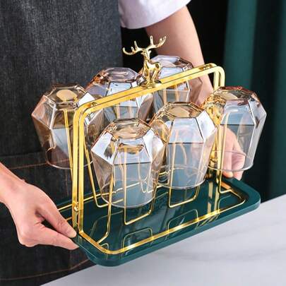 حامل كوب من الحديد الأنيق بتصميم غزال وأوراق الجنكة، رف تصريف لأكواب القهوة وأكواب ، مناسب لأنواع وأحجام مختلفة من الأكواب، قابل للاستخدام في المنزل والمكتب والمطبخ وغرفة الطعام والمركبات الترفيهية كديكور أو تخزين