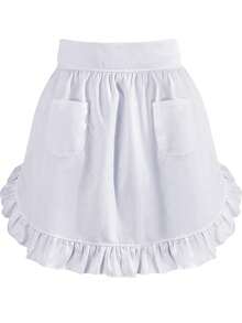 1pc Waist Apron Maid Costume, Cute & Vintage Style With Pockets, Pleated Kitchen Cooking Half Apron,Kitchen,Bathroom,Home,Household Supplies - 白色 - 查看 7