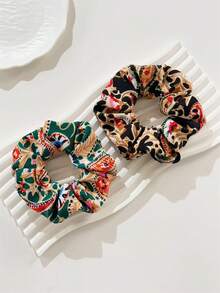 2pcs Women's Retro Paisley Fabric Scrunchies, Hair Ties For Ponytail, Bun, Elegant Decorative Hair Accessories For Daily Wear ,Scrunchy Hair Ties