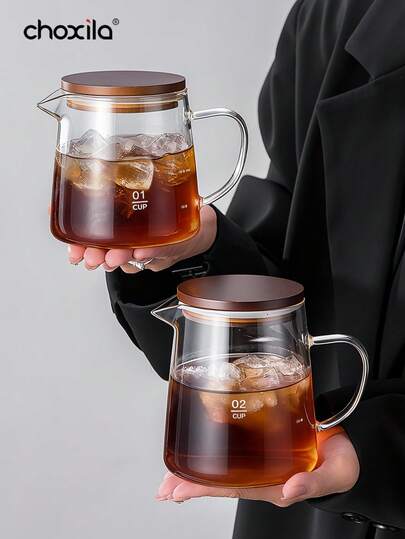 choxila 1个高硼硅玻璃咖啡壶，带盖咖啡分享杯，精准刻度，非常适合家庭使用，节日礼物。也非常适合下午茶、卧室、客厅、家庭聚会、家庭派对和学校用品。