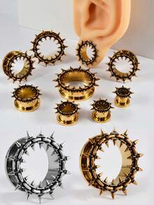 1 pieza Túnel de oreja con espiga y tornillo de bloqueo de acero inoxidable, expansores de oreja con colmillos, perforación corporal punk, joyería corporal de 8MM-25MM - Como se muestra en la imagen - Ver 2