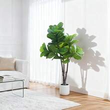 Hodeffior Ficus lyrata artificiel de 150 cm, 180 cm ou 210 cm avec pot – Grand ficus lyrata artificiel réaliste pour une utilisation intérieure et extérieure : maison, bureau, salle de bain, chambre, couloir, décoration de table basse - Vert - 150 cm - Voir 4