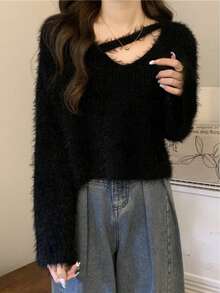 Women Knit Tops - Black - View 1