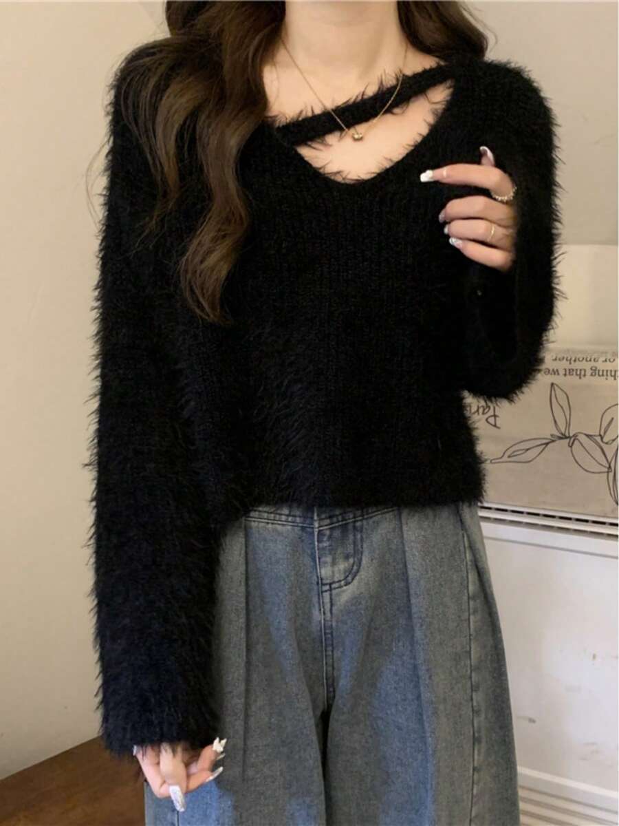 Women Knit Tops - Black - View 1