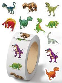 500 pegatinas de dinosaurio en rollo, calcomanías autoadhesivas de PVC para equipaje, monopatín, guitarra, portátil, scrapbooking, diario, funda de teléfono, manualidades DIY, formas irregulares de colores mixtos, de un solo uso - Multicolor - Ver 10
