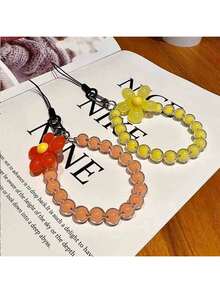 1件创意挂链手机壳链挂环女孩马卡龙INS风配饰串珠DIY手链贴纸挂件可爱创意挂绳钥匙扣水晶CCD手工吊坠 - 彩色 - 查看 5