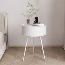 Mesita auxiliar moderna para dormitorio con espacio de almacenamiento - Blanco - Ver 9