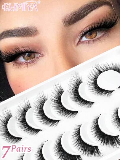 7 pares de pestañas postizas de visón falso de ojos de zorro, pestañas postizas naturales y completas, esponjosas y delgadas para uso diario, esenciales de viaje, herramientas de maquillaje para extensión de pestañas